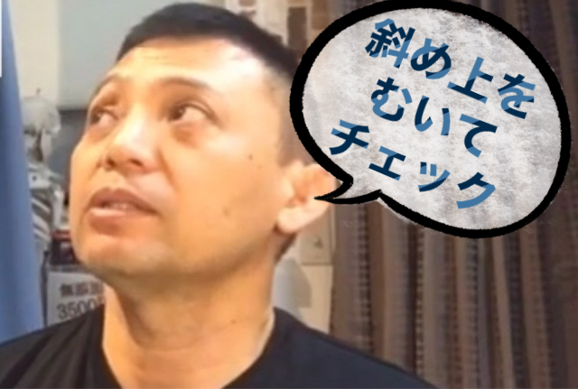 首の痛みのチェックは斜め上を向く