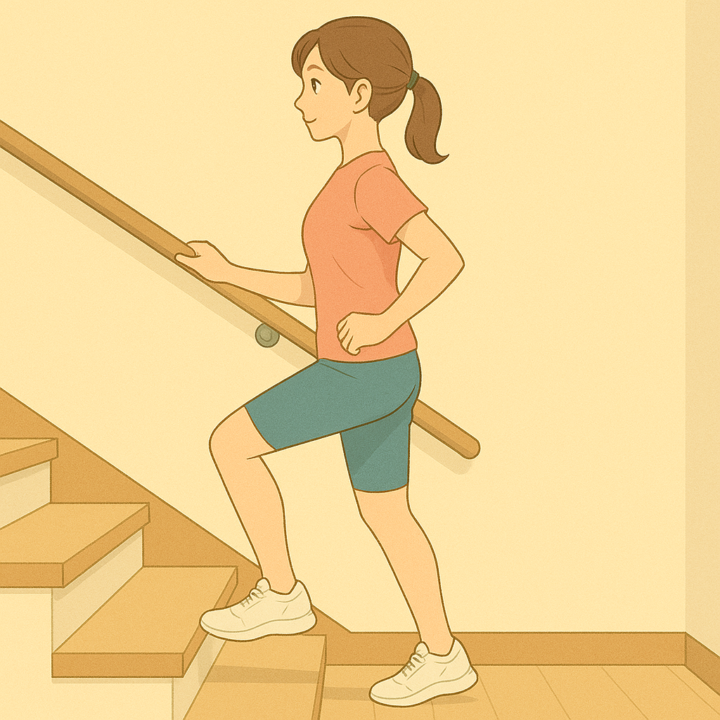 階段をゆっくり上がる女性