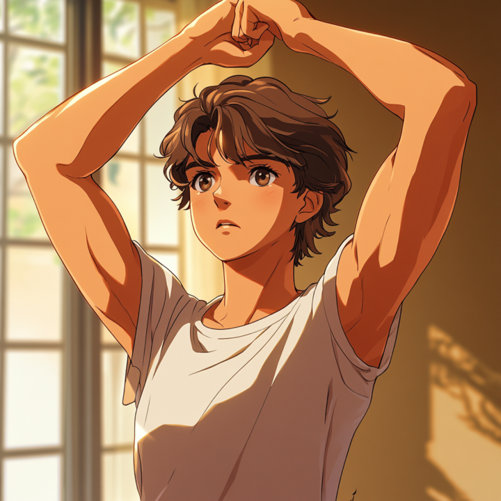 肩の動きの検査を行う女性