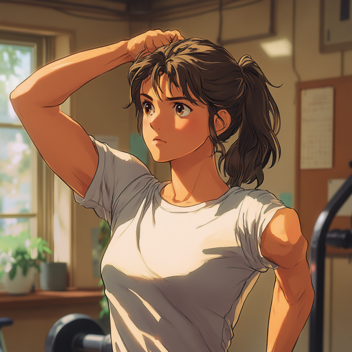肩の動きが悪いと感じて考えている女性