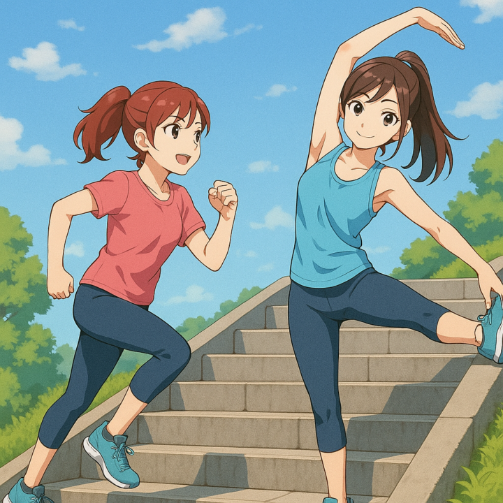 ストレッチと階段の組み合わせで運動効果が高まる