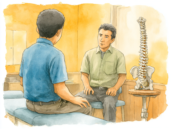 腰痛の説明をしている整体師の男性