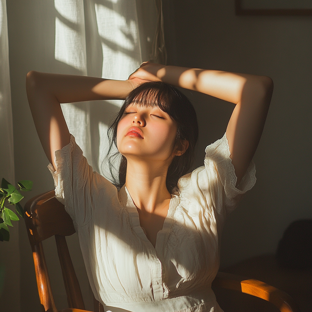 肩こり・腰痛に悩みストレッチをする女性