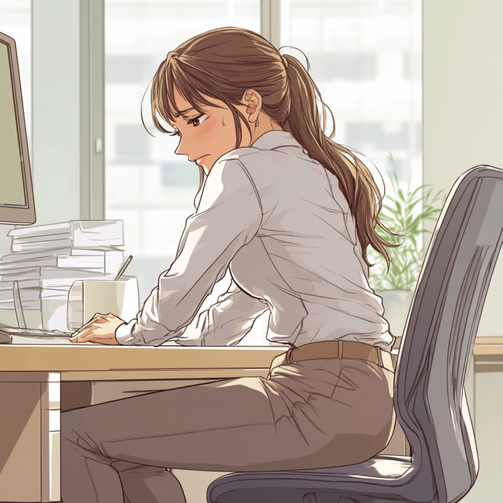 腰痛が悪化して座れない女性