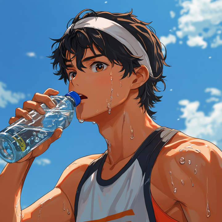 運動をしながら15分毎定期的に飲む男性