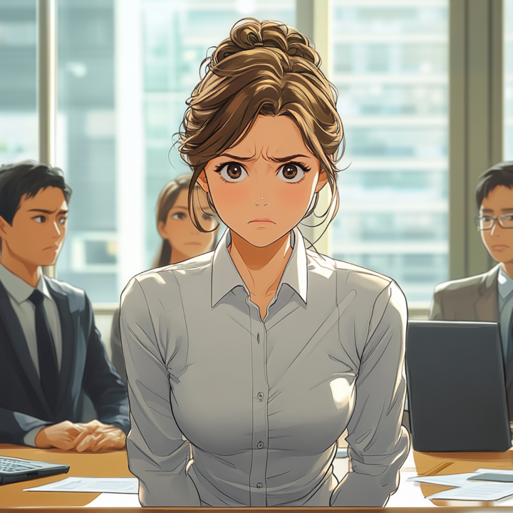 会社の会議中に腰の痛みに悩んでいる女性