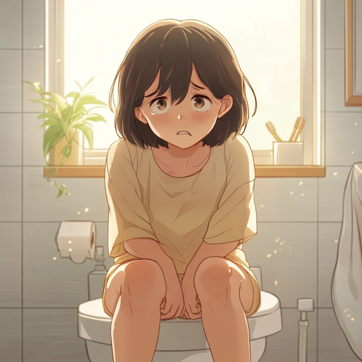 便秘に悩み苦しんでいる少女