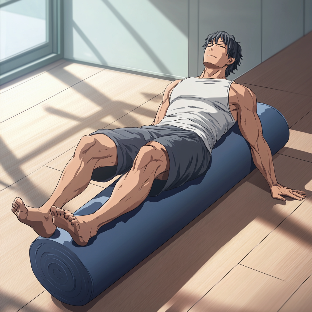 ストレッチポールを使っているヨガの男性インストラクター