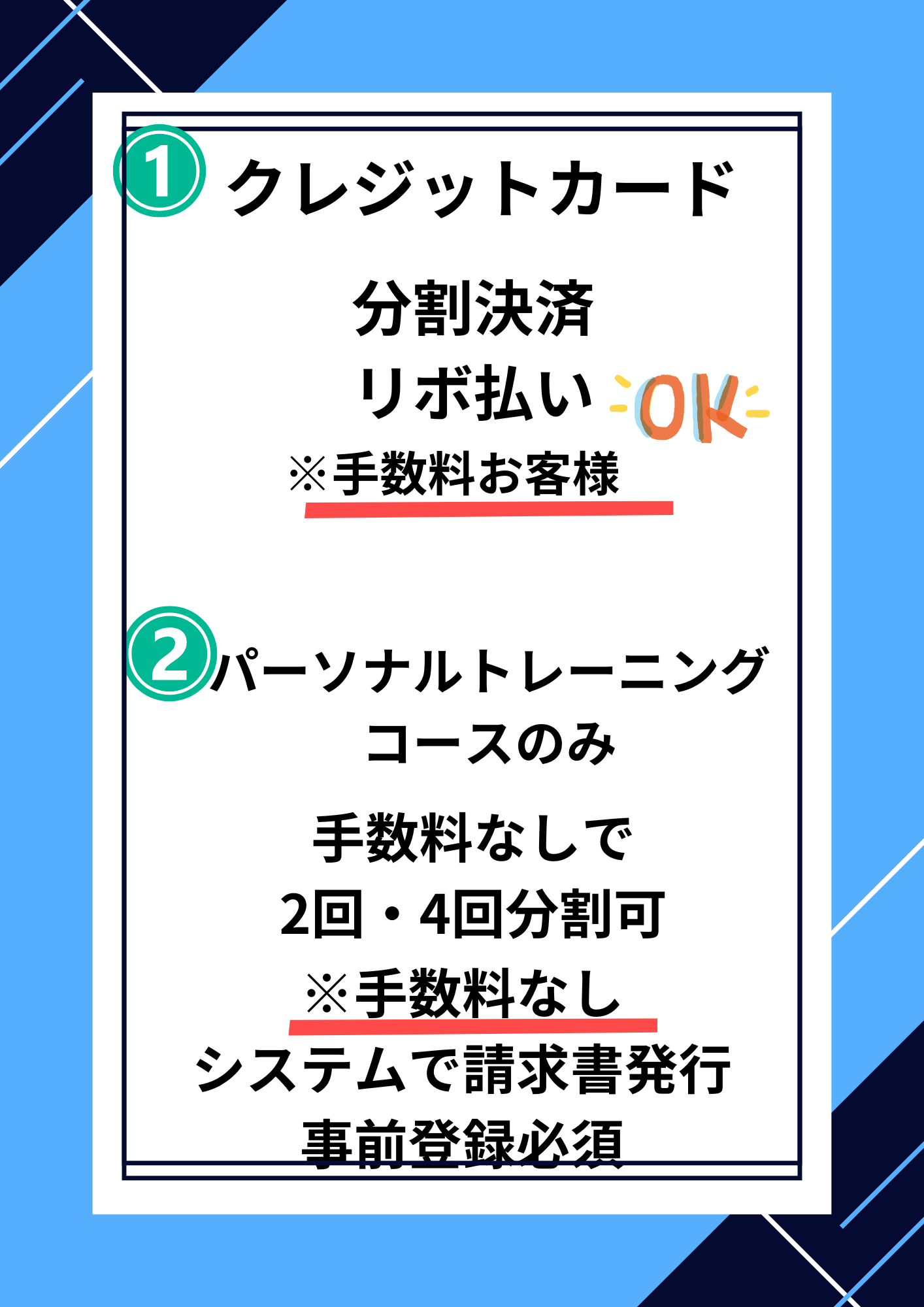 整体・パーソナルトレーニング　クレジットカードで回数券　手数料無料　入会金無料