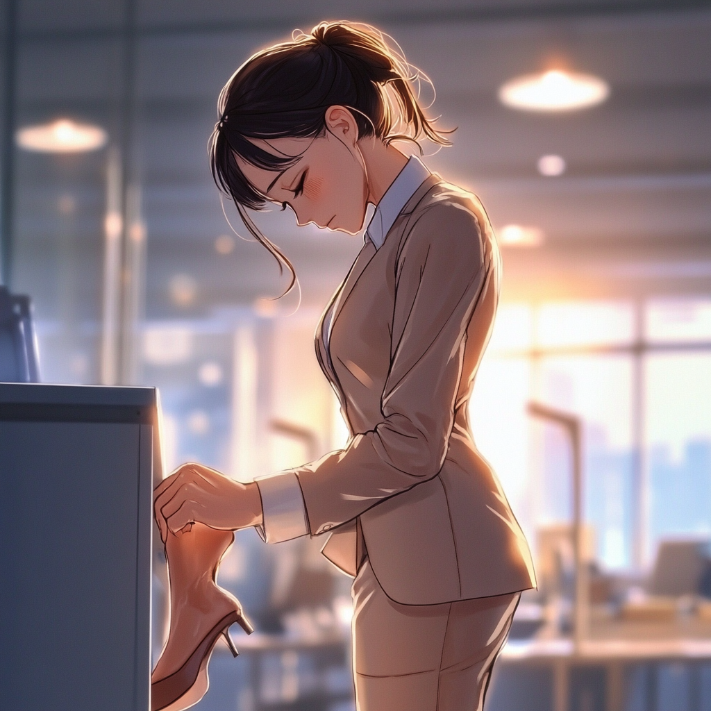 立ち仕事が多い人 足の痛みがあり辛そうにしている女性