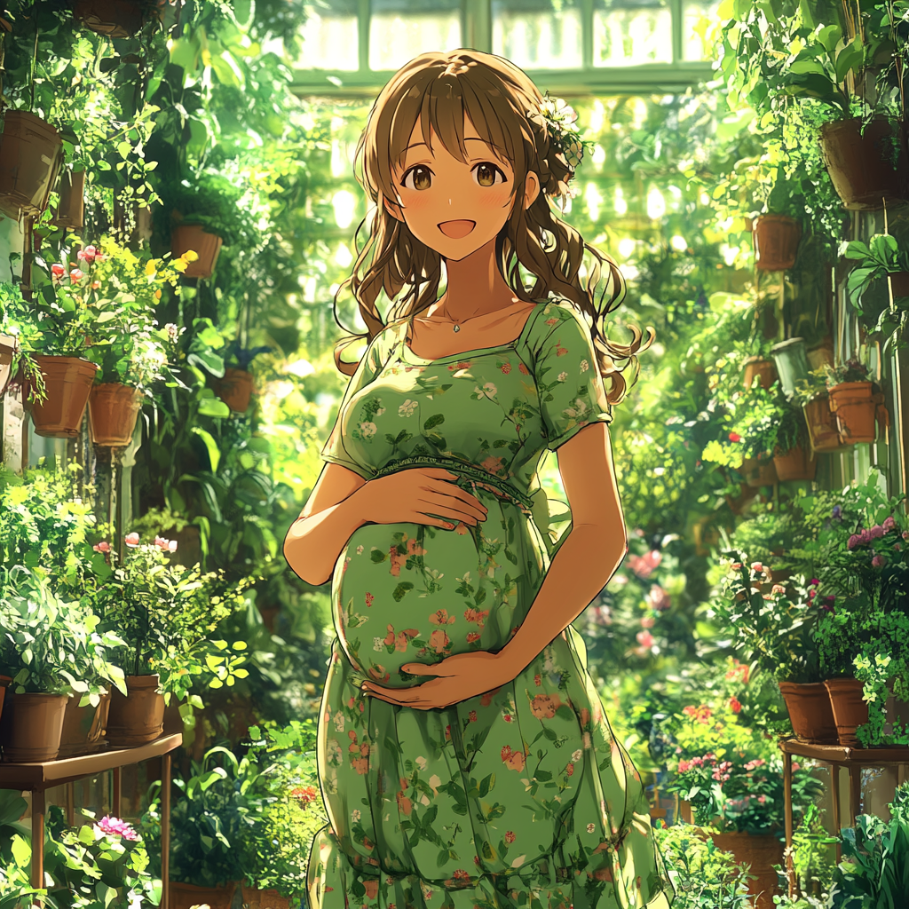 妊婦さんがお腹を抑えている　腰痛の女性