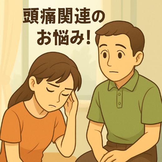 頭痛で悩む女性と整体師