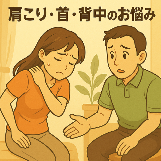 肩こり　女性に整体師男性が施術　頚椎椎間板ヘルニアで悩んでいる
