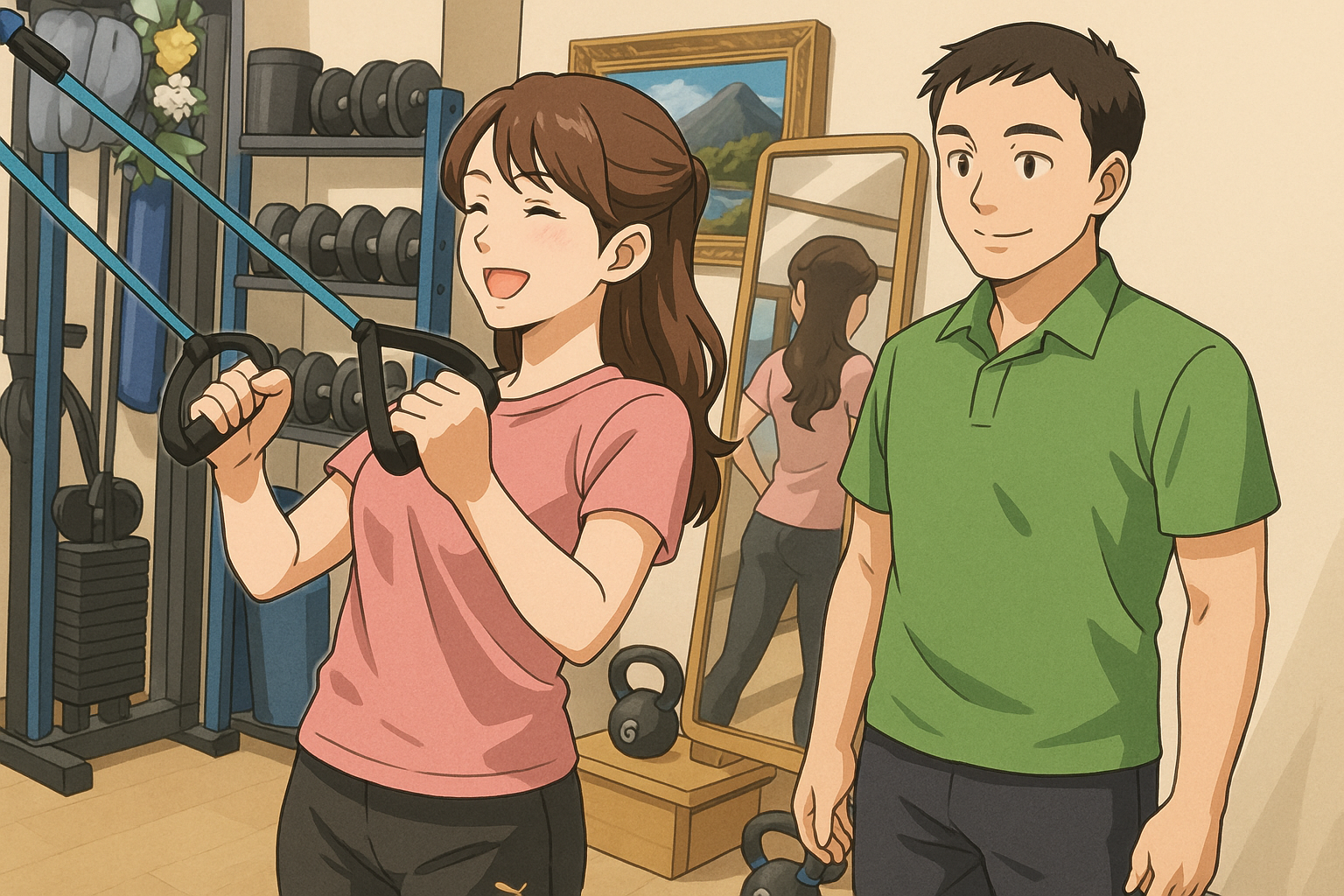 TRXを登戸のねもと整体&ストレッチスタジオでトレーニングしている女性