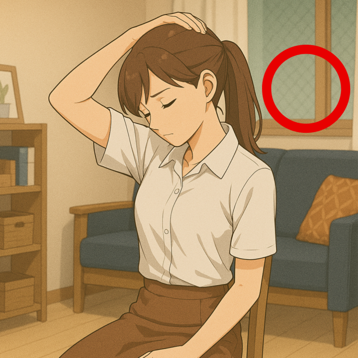 首を前に屈曲するストレッチ