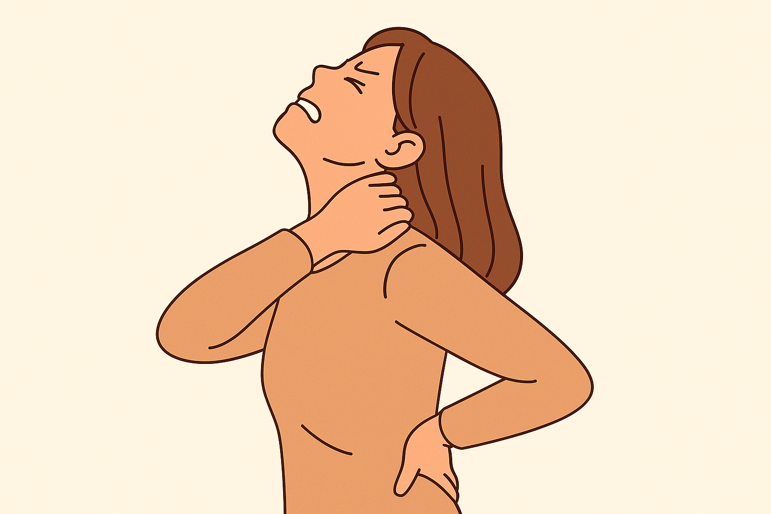 首を痛そうにしている女性