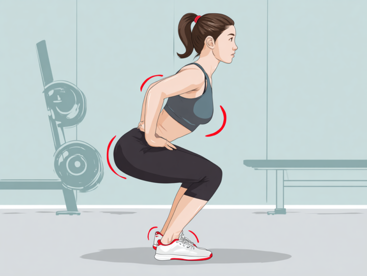 女性がスクワットで腰の動きを意識するエクササイズイラスト｜正しいフォーム習得に重要