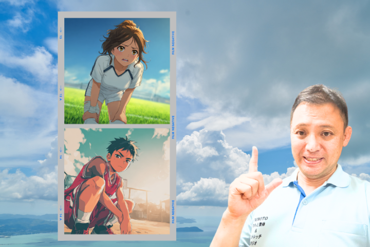 オスグッド病で膝に痛みを感じる中学生アスリートのイラストと、指導する整体師。成長期のスポーツ障害や膝痛を整体・ストレッチで改善する重要性を伝える画像