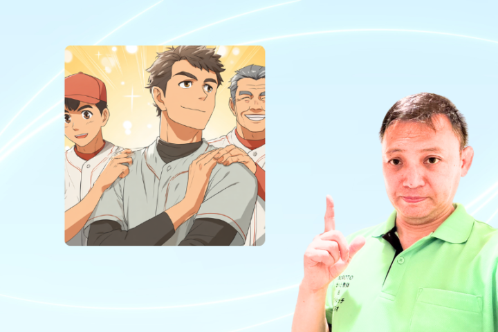 肩に手を触れている男性