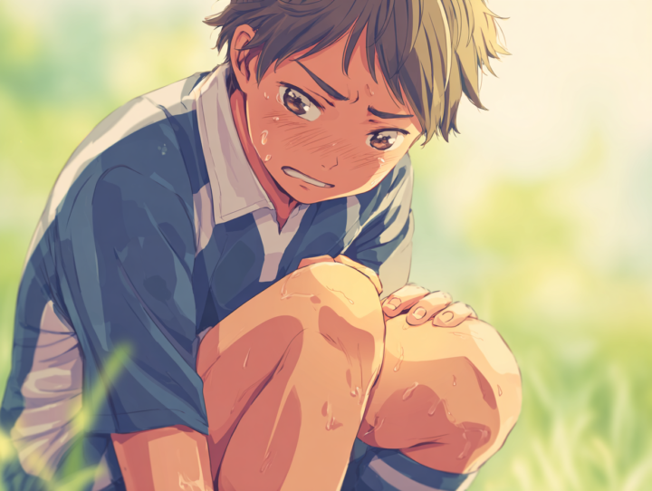 座っている中学生の男性