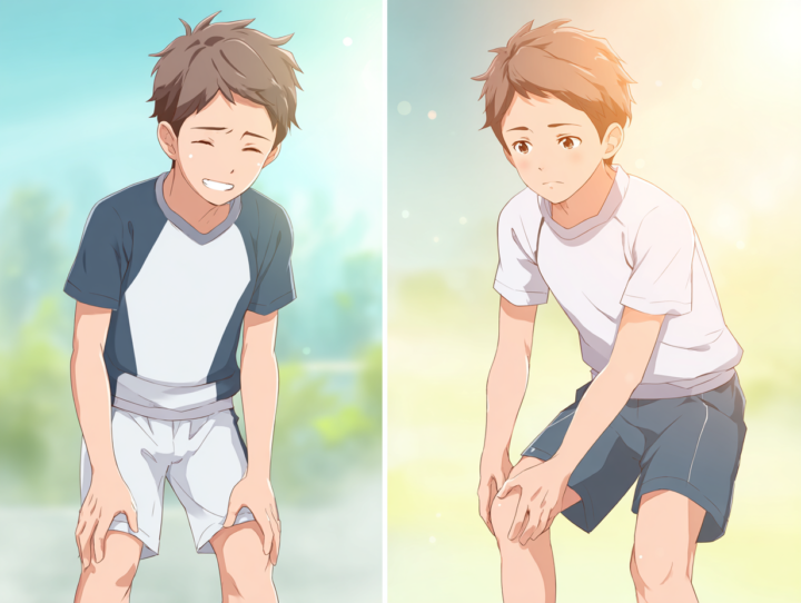 膝に手を当てている中学生の男性