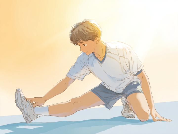 足を伸ばしている高校生の男性