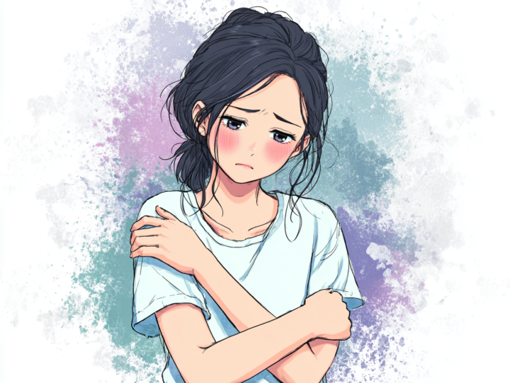 肩や肘の不調に悩む日本人女性のイラスト
