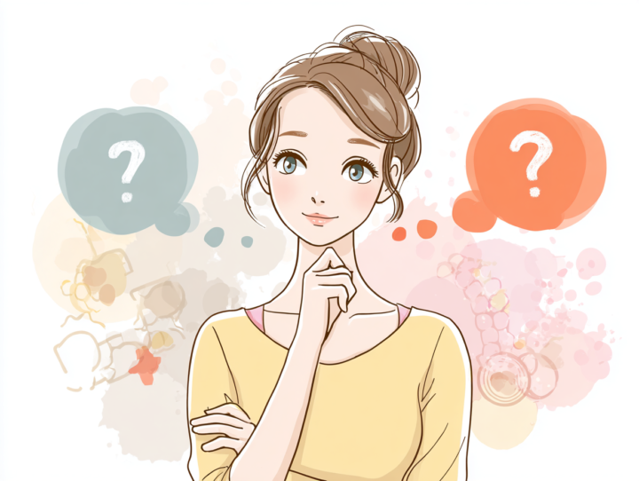 考え込む表情の日本人女性のイラスト｜体調や健康に関する悩み