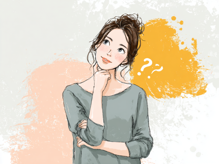 整体や施術について疑問を持つ日本人女性のイラスト。明るい背景で、通院頻度や料金などを質問している雰囲気