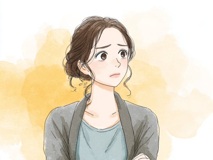 肘や肩の違和感に不安を感じる日本人女性のイラスト