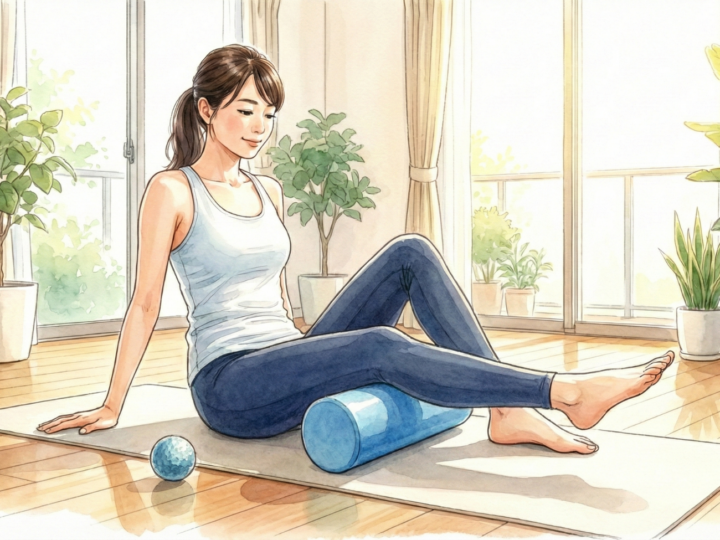 ローラに足をのせている女性