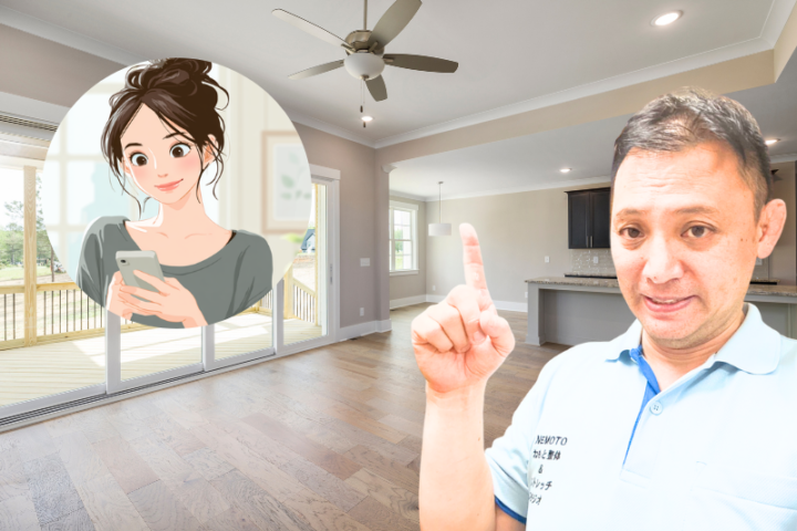 スマホで予約を確認する女性と、ねもと整体＆ストレッチ院長が案内する様子。整体のネット予約やLINE予約システムをイメージ
