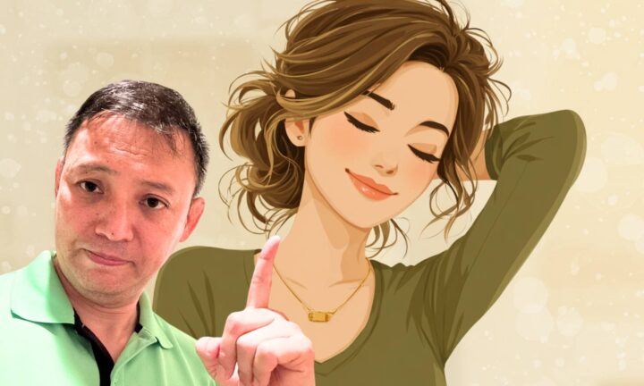 整体師がセルフケアの限界を指摘しながら、リラックスしている女性のイラストを背景に説明している様子。セルフケアでは改善しきれない体の不調を専門的にサポートする重要性を伝えるイメージ