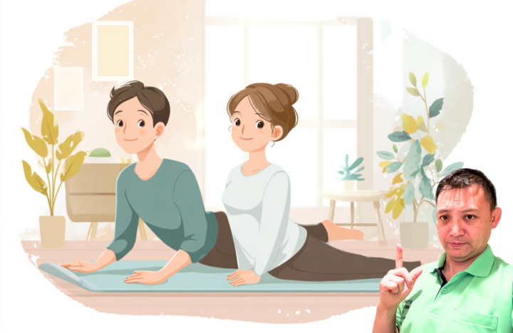 背筋のトレーニングをしている男女