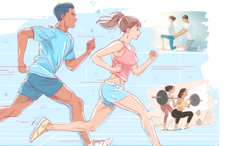 走っている男女