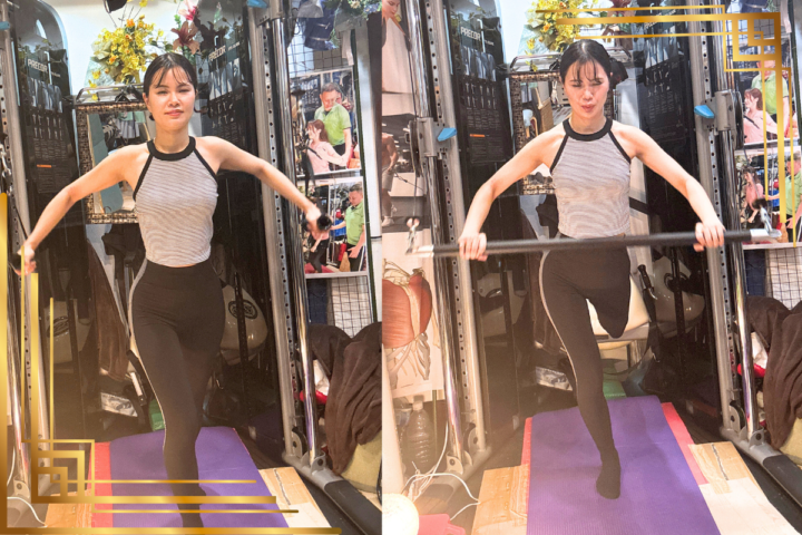 女性がケーブルマシンをしている