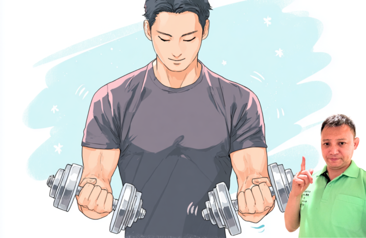 ダンベルを両手で持っている男性