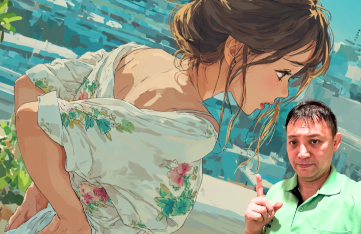 腰を押さえて痛みを感じる日本人女性のイラストと、指を立てて注意喚起する男性の写真が並んだ構図。ぎっくり腰や腰痛の原因・ケア方法の解説用イメージ