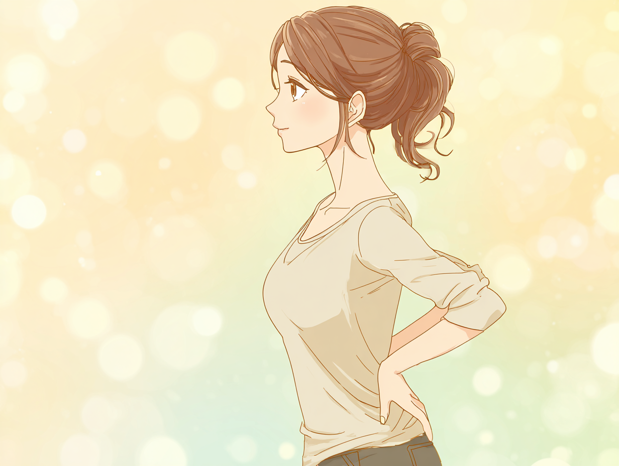 腰に手を当てている３０代女性