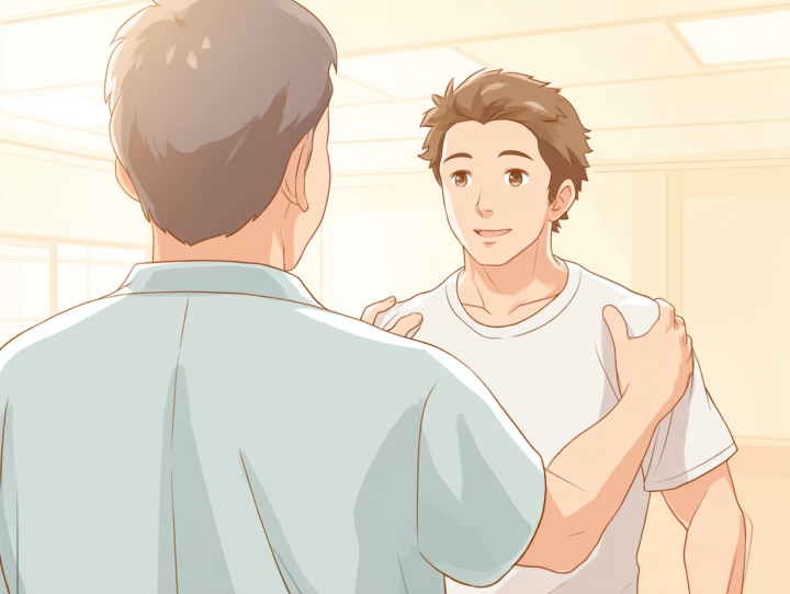 トレーナーに指導受けている男性