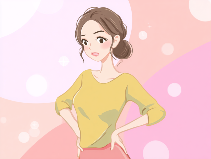 腰に両手を当てている女性