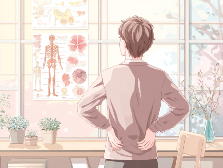 腰に手を当てている男性