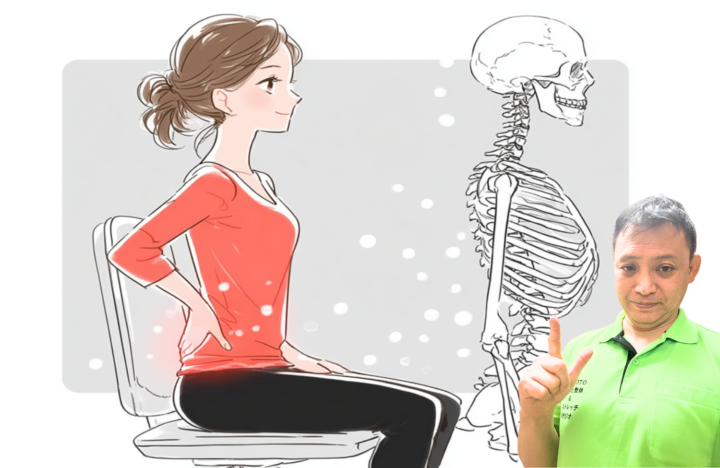 腰を抑えている