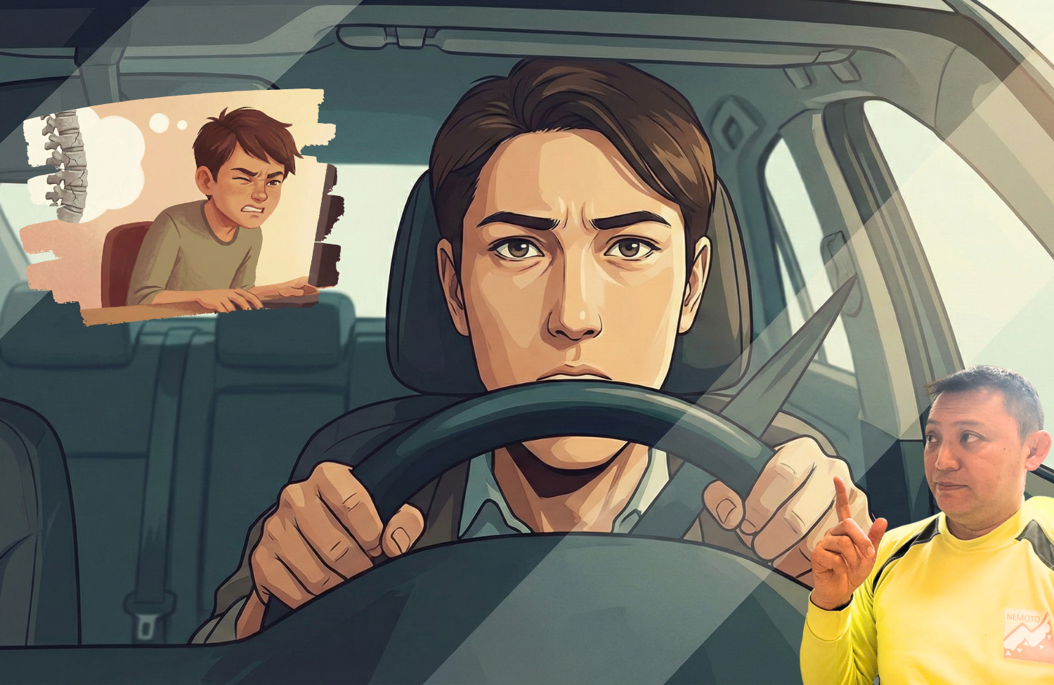 車のハンドルを握っている40代の男性