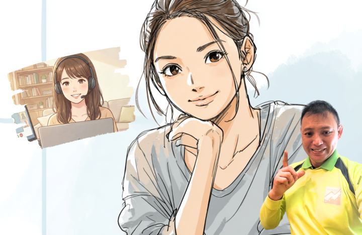 顎に手をのせている女性