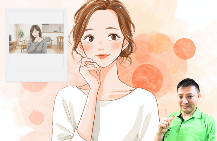 顎に手を当てている女性