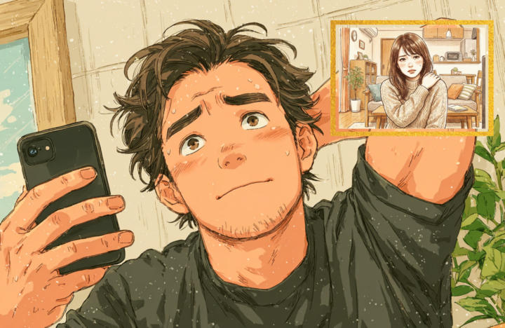 携帯で調べている30代の男性