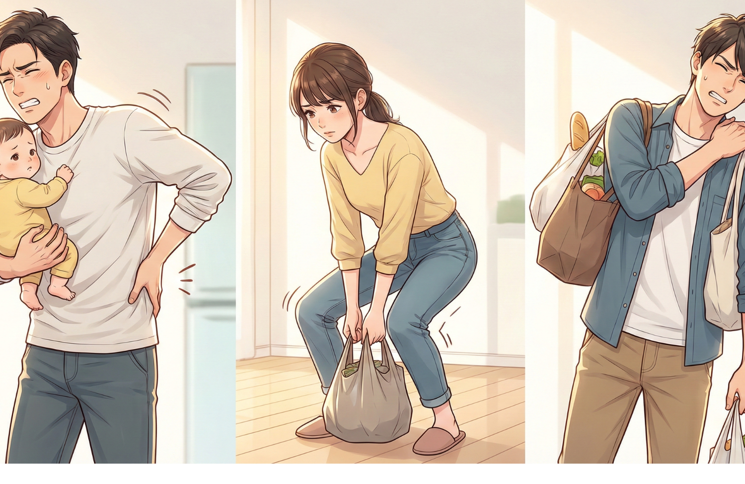 子供抱いている30代の男性