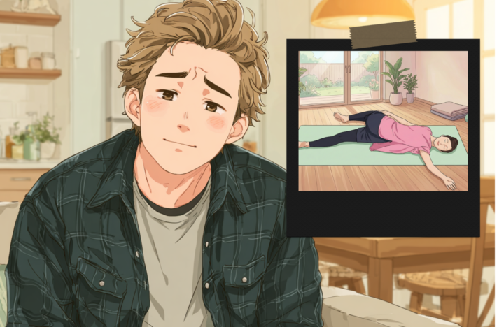 腰を捻ってストレッチしている女性