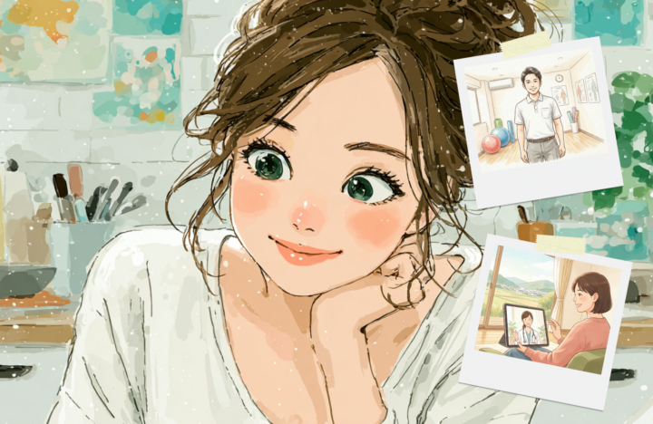 顎に手を当てている30代の女性